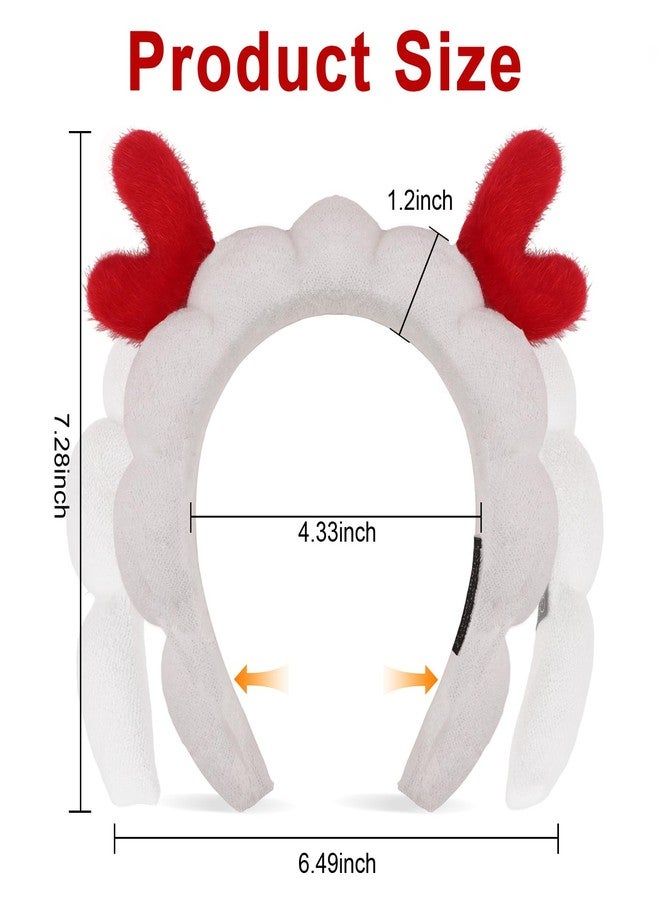 WHAVEL 2 Pack Deer Ears Spa Headband for Washing Face, Christmas Headband Get Ready Soft Terry Cloth Headbands Puffy Hair Band for Face Washing, Skincare, Makeup - Image 2